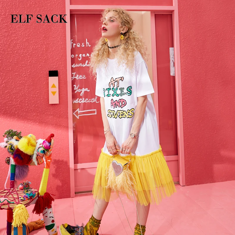 Женское сетчатое платье в стиле пэчворк ELF SACK Модное летнее плиссированное
