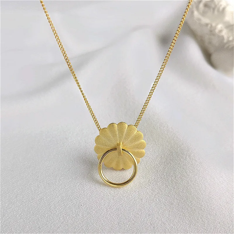 

Fengxiaoling 2019 New Real 925 Sterling Silver Golden Round Petals Pendant Necklaces For Women European Style Fasion Jewellery