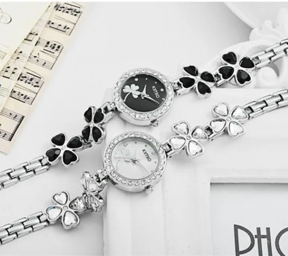 KIMIO Ladies Lucky Clover Love Crystal Strap Austrian Drilling Women Watches 2018 Luxury Brand Quartz Watches Woman Dress Clock