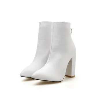 

Women's European and American short boots pointed metal ring zipper with Martin boots high heels