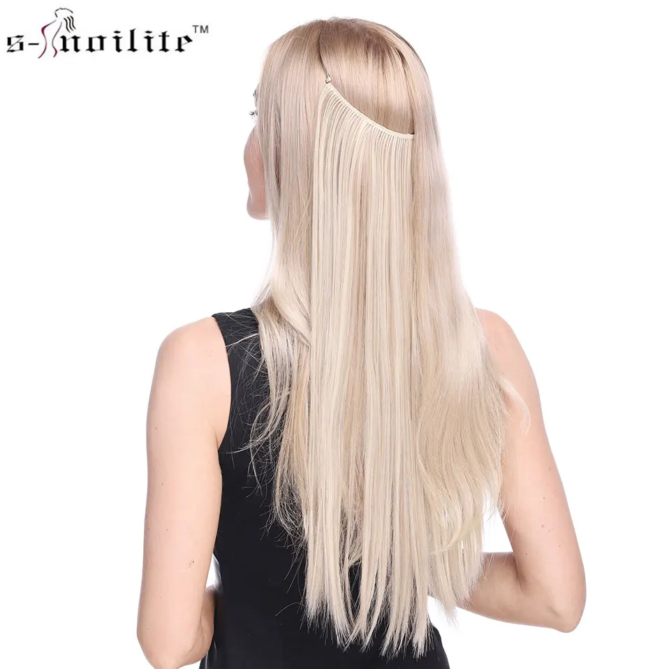 

SNOILITE 20 inches Invisible Wire No Clips in Hair Extensions Secret Fish Line Hairpieces Straight real natural Synthetic