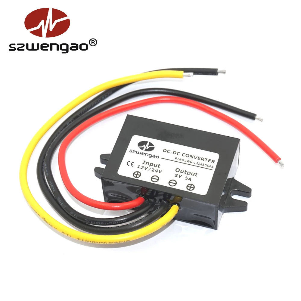 

DC to DC Converter Regulator 12V to 5V, 24V to 5V 5A 25W Car LED Display Power Supply WenGao CE RoHS