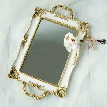 

Tobs Vintage cake tray resin cake display accessory mirror ancient style gold white wedding ornaments dessert dishes cupcake