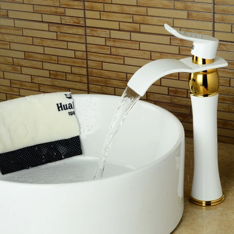 

Tall Golden Polished basin faucet swivel sink Mixer Tap Basin faucet finish Round Base white paint bathroom sink faucet
