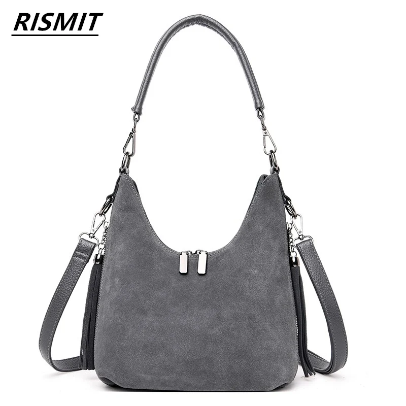 Fashion Latest Women Real Split Suede Leather Tote Bag New Leisure Large Top-handle Bags Lady Casual Crossbody Shoulder Handbag - Color: 5