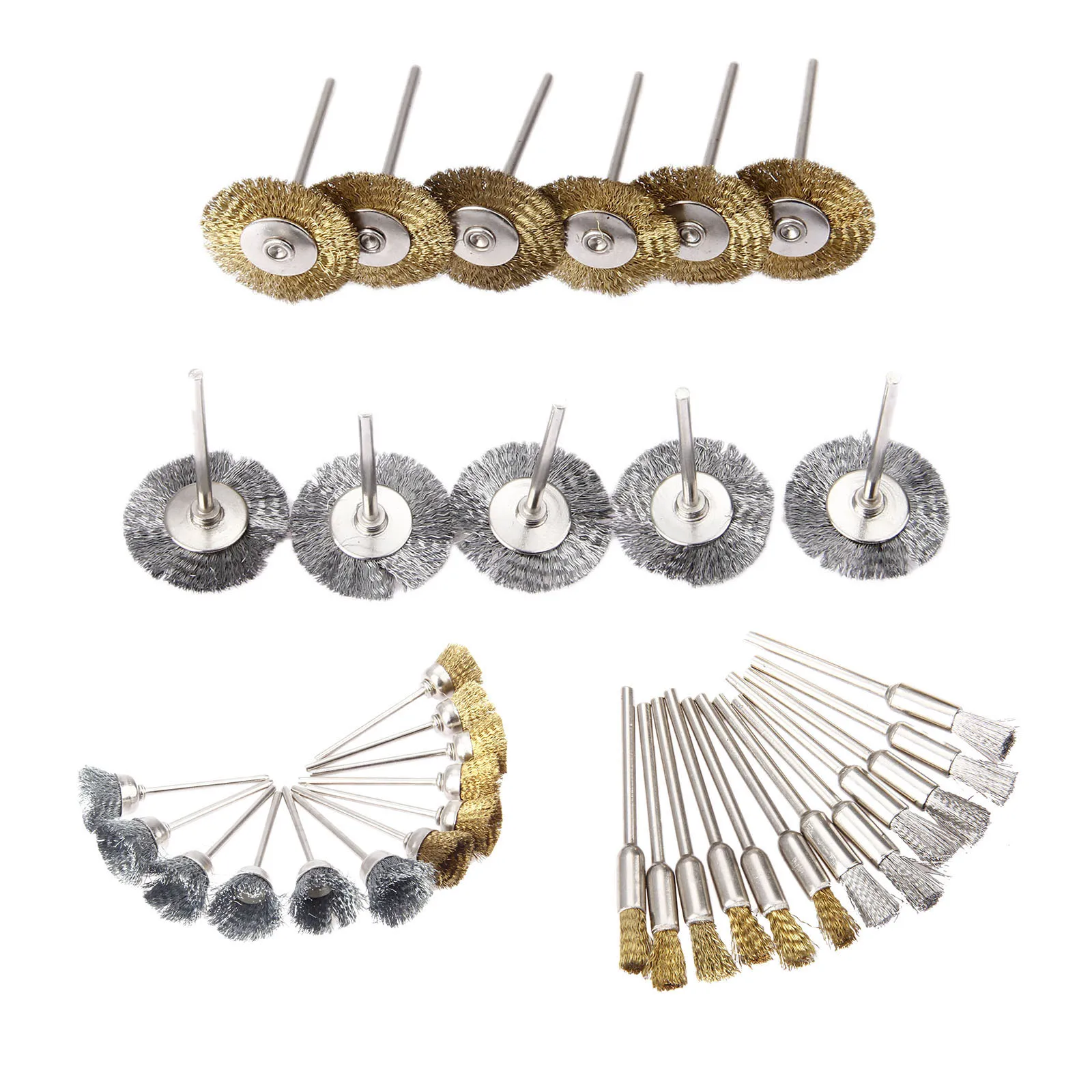 NEW 36pcs 3.175mm Shank Copper Steel Wire Polishing Wheel Brush for Dremel