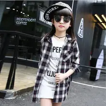 Детская рубашка в Корейском стиле с длинными рукавами; коллекция года; сезон осень; Модная рубашка в клетку для отдыха для больших девочек; Блузы с отложным воротником