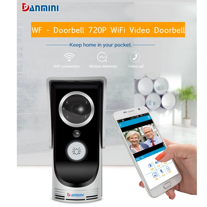 DANMINI Wireless Doorbell HD 720P WIFI Video Doorbell Night Vision Two