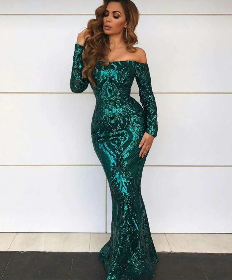 long sleeve green sequin dress