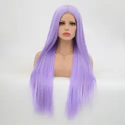 Charisma светло-фиолетовый 28 дюймов синтетический длинный прямой волос Кружева передние парики Glueless для женщин натуральный волос 150% Плотность