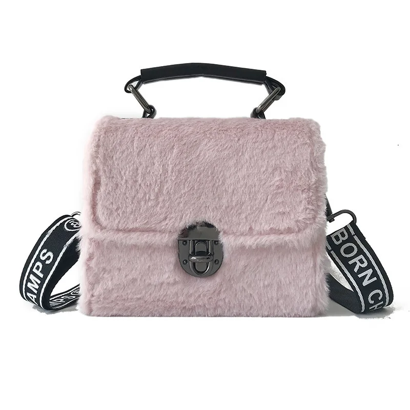 Winter Women New Hairy Bag Tote Shoulder Satchel Bags Korean Small Square Broadband Turn Lock Warm Plush Sweet for Girls SS3507 (5)