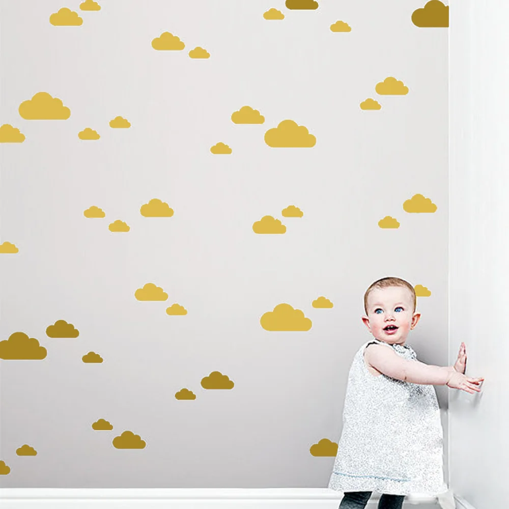 Mini Gold cloud wall decal stickers ,White Cloud Wall Decals, Cloud Nursery Decor Vinyl Wall