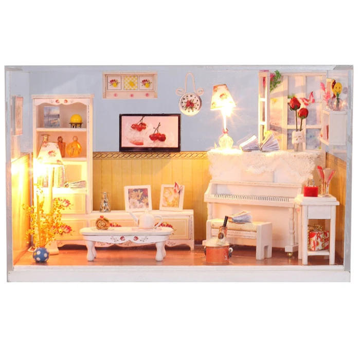

Warm House Miniature DIY Assemble Dollhouse Furniture Miniature Wooden Doll Houses With LED Lights Gift