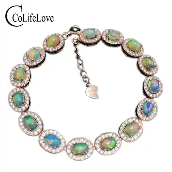 Classic silver opal bracelet 7.5ct 15pcs natural opal gemstone bracelet solid 925 sterling silver bracelet luxury gift for girl - Category 🛒 Jewelry & Accessories