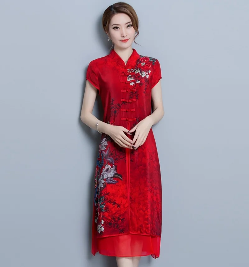 Платья для матери невесты, платья размера плюс, бордовые, с принтом, Cheongsam, шелковое, для банкета, Vestido, индийское платье, платья крестной матери, TS1569