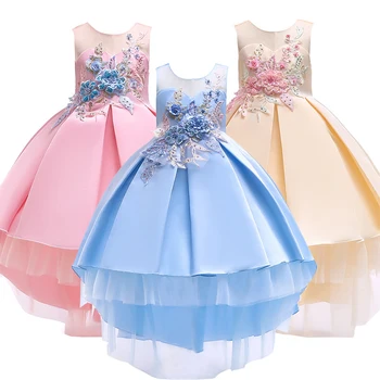 

2019 Lace Sequins Formal Evening Wedding Gown Tutu Princess Dress Flower Girls Children Clothing Kids Party For Girl Clothes 2 3