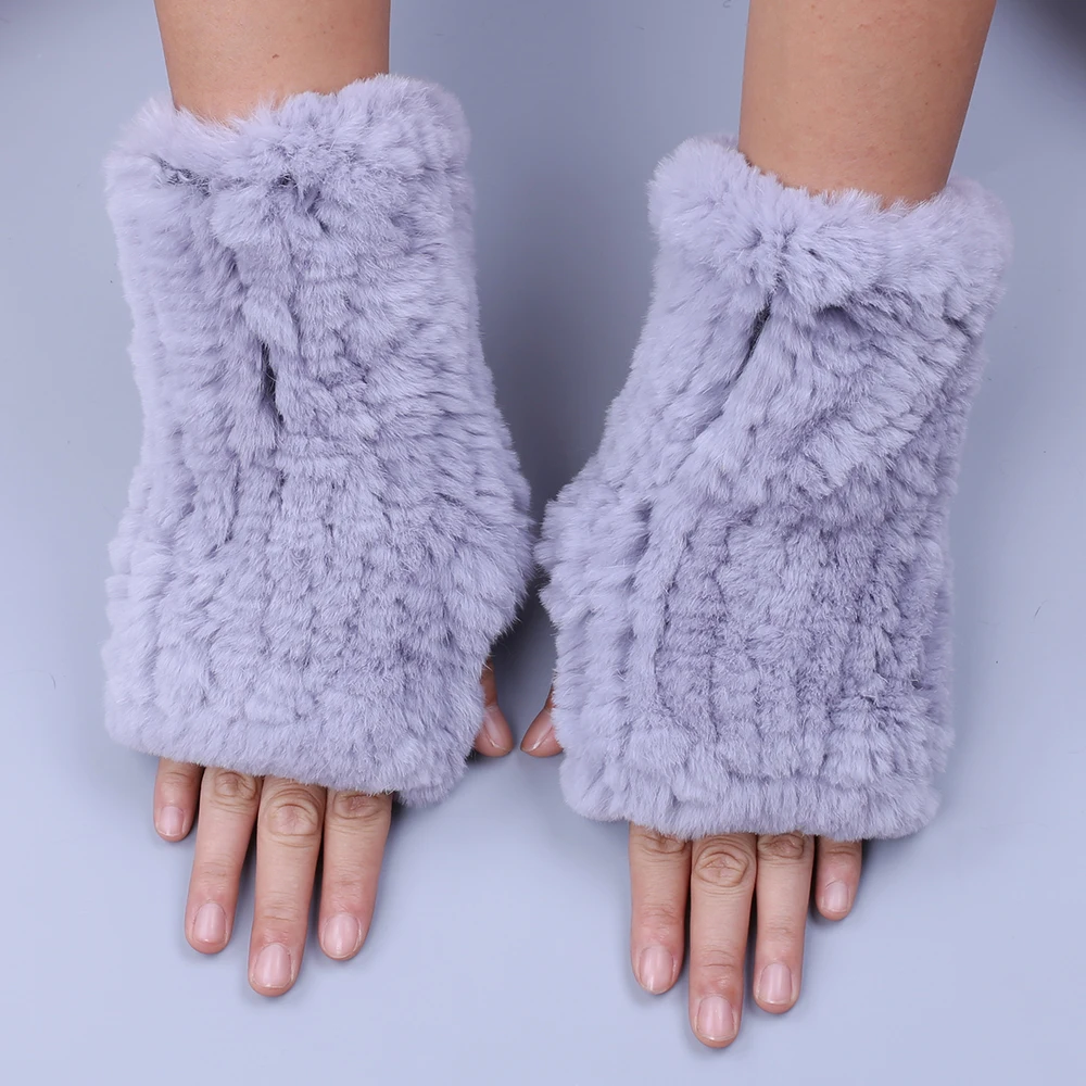 Модные Настоящий мех кролика женские зимние перчатки из натурального меха варежки для девушек перчатки без пальцев теплые эластичные пушистые
