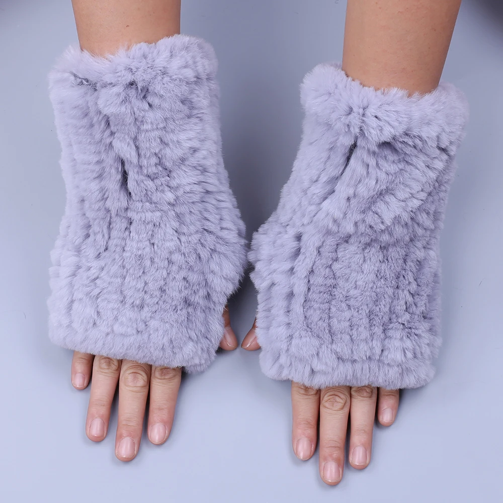 2018 Fashion Real Rex Rabbit Fur Women's Winter Gloves Genuine Fur Mittens Girl Fingerless Gloves Wrist Warmer Elastic Fluffy - Image 4
