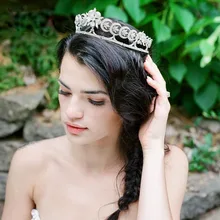 Nueva Llegada Europea Tocados de Novias Tiara Cubic Zirconia Flor de Noche Crystal Crown Accesorios Para el Cabello