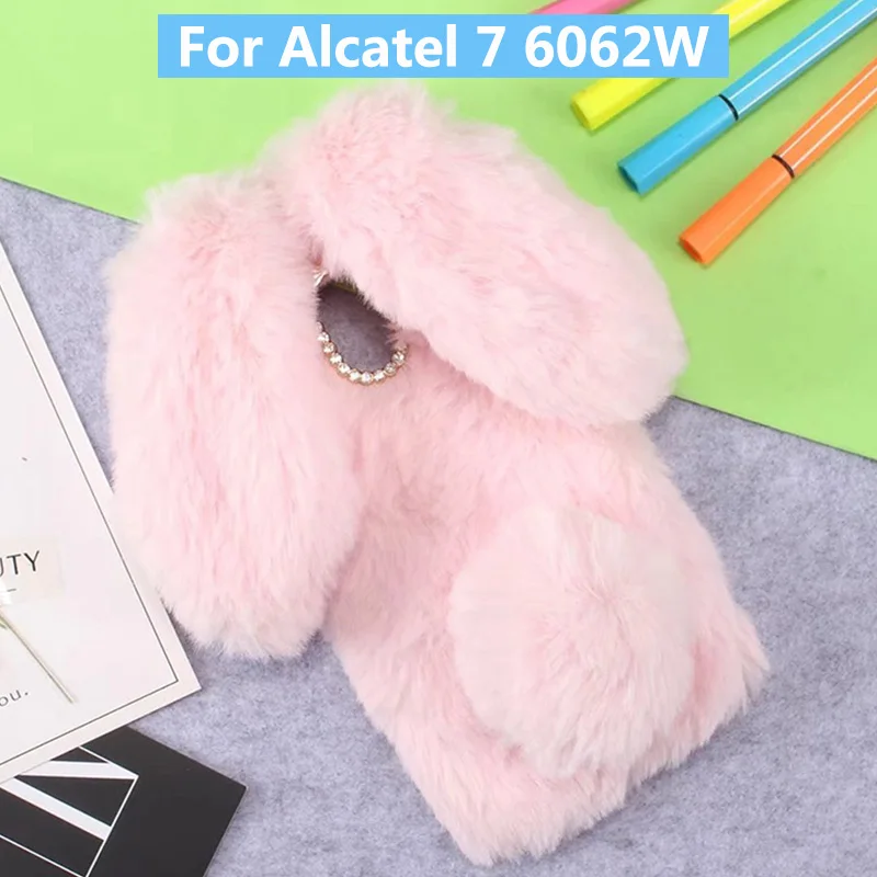 

Plush Bunny Case for Alcatel 7 6062W Soft Fur Cute 3D Rabbit Ears TPU Diamond Fluffy Phone Case Cover