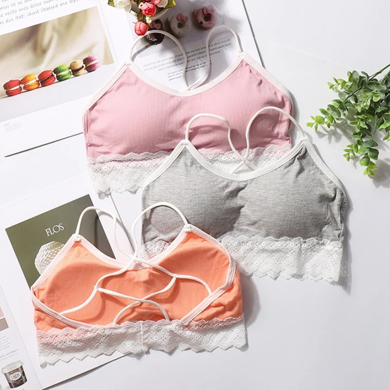 

Ladies Simple Solid Color Cross Sling Bottom Lace Stitching Beauty Back No Steel Ring Wrapped Chest Tube Tops