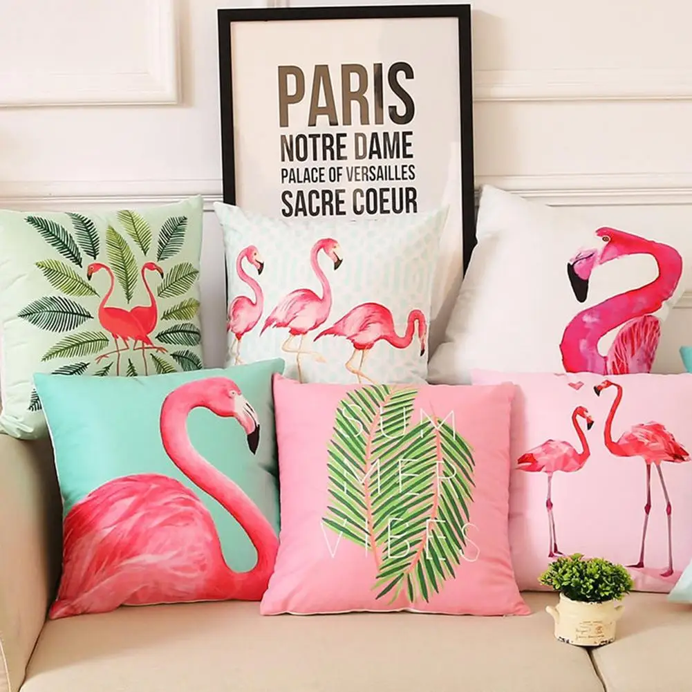 

45x45cm New Summer Cushion Cover Flamingo Throw Cushion Cover Home Bedroom Soft Square Cushion Cover Polyester Bedding Sets