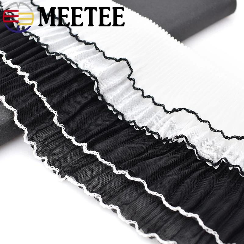 

5 Yards 7cm Black White Two Layers Chiffon Fold Lace Trim Ribbon DIY Garment Skirt Hem Lace Fabric Sewing Accessories