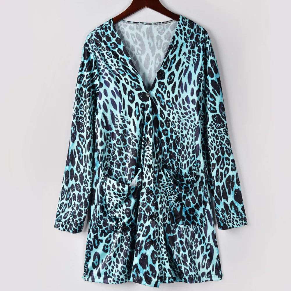 Женское пальто с леопардовым принтом, Модный Кардиган с длинным рукавом и отворотами, Женская лохматая блузка, топы, верхняя одежда# VE10257