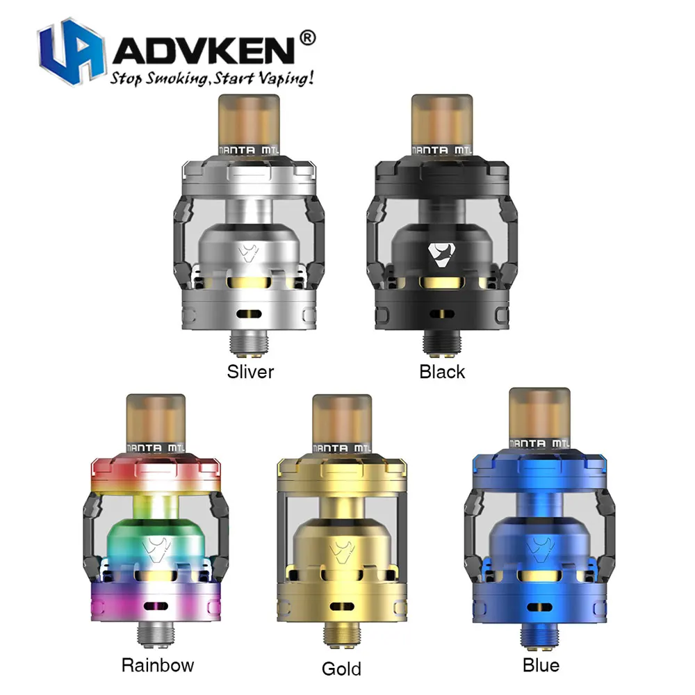 

Original Advken Manta MTL RTA 24mm Super Single Coil Manta RTA tank w/ 3ML Capacity gold-plated Deck for e cig Box Mod Vape Tank