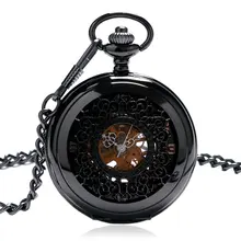 Роскошные полые гладкие стержни из нержавеющей стали механический ручной Ветер карманные часы для мужчин и женщин Fob часы подарок с цепочкой