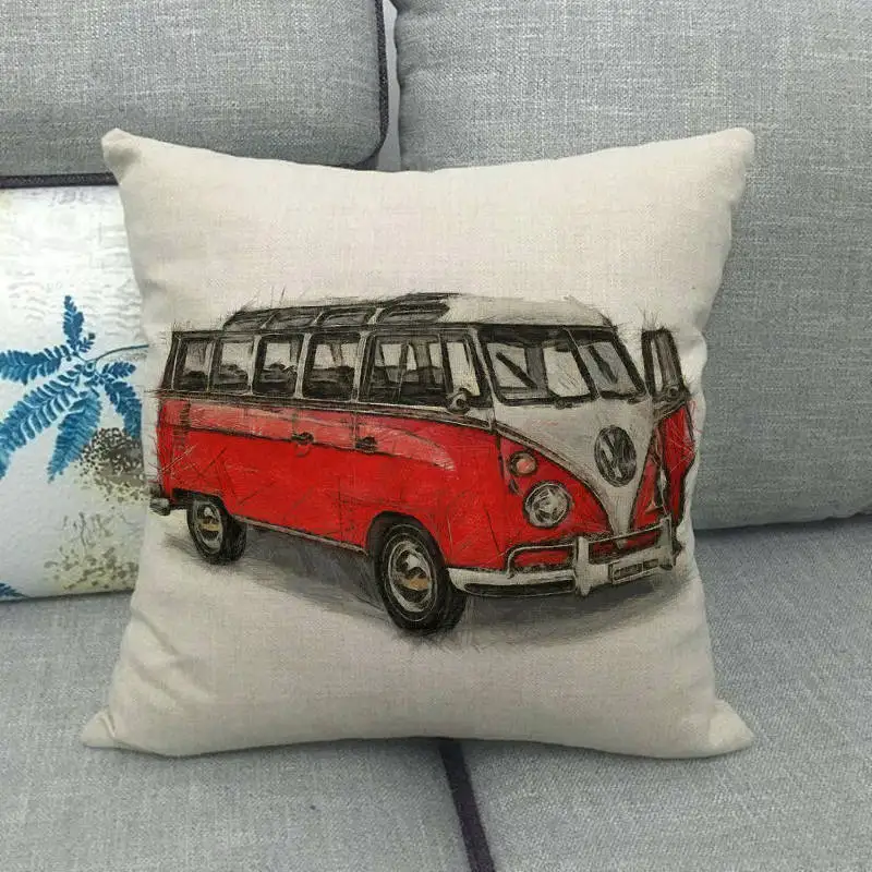 45cm*45cm watercolor retro bus and car linen/cotton throw pillow covers couch cushion cover home decor pillow