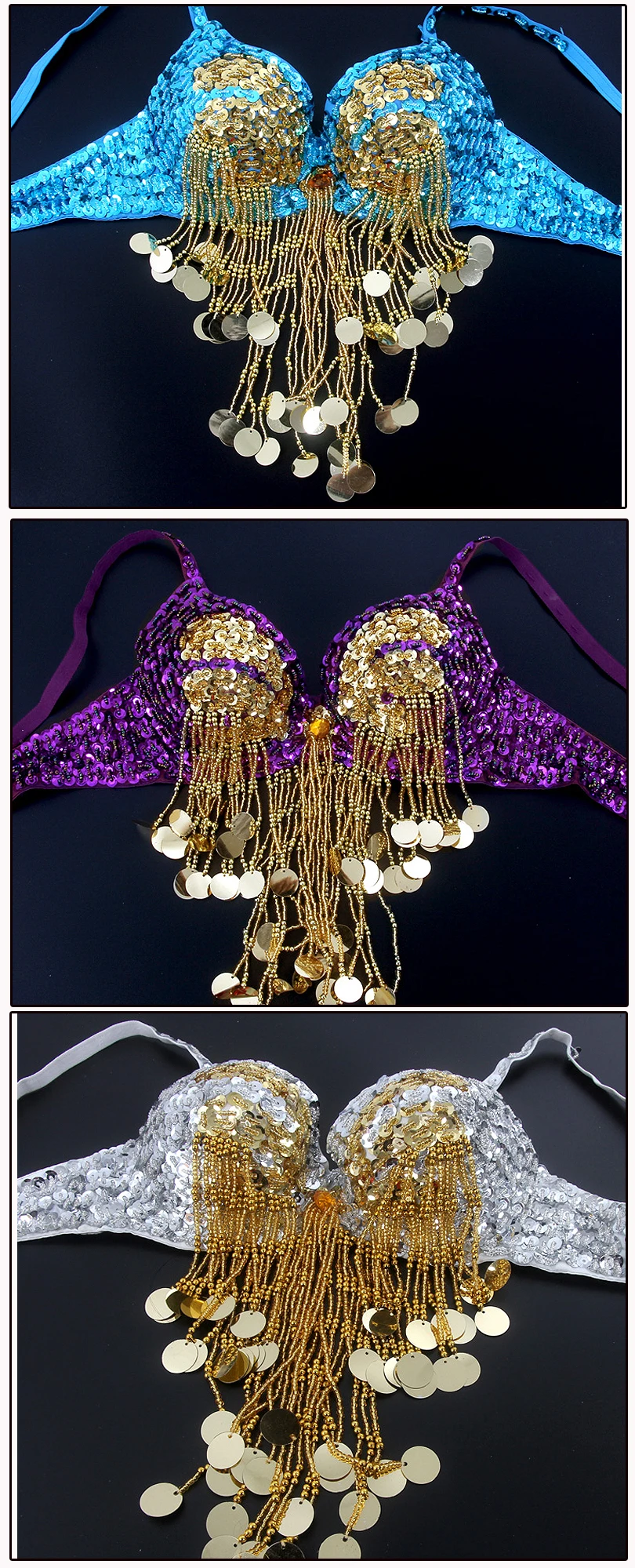 Девушки бюстгальтер от костюма для танца живота Топы представление наряды восточные танцевальная одежда бисера бахрома один размер 36/80 B чашки