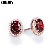 ZHHIRY натуральный гранат серьги натуральный драгоценный камень Твердые 925 пробы серебряные женские серьги ювелирный камень