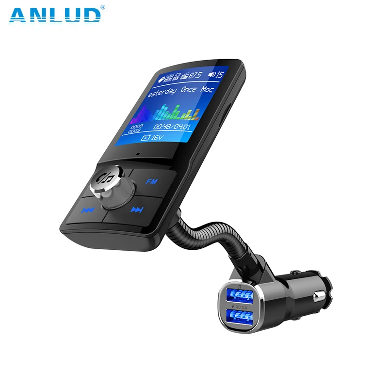 ANLUD Цвет ЖК-дисплей Экран FM передатчик Bluetooth Car Kit Quick Charge 3,0 Dual USB MP3 плеер Aux модулятор Напряжение реального время