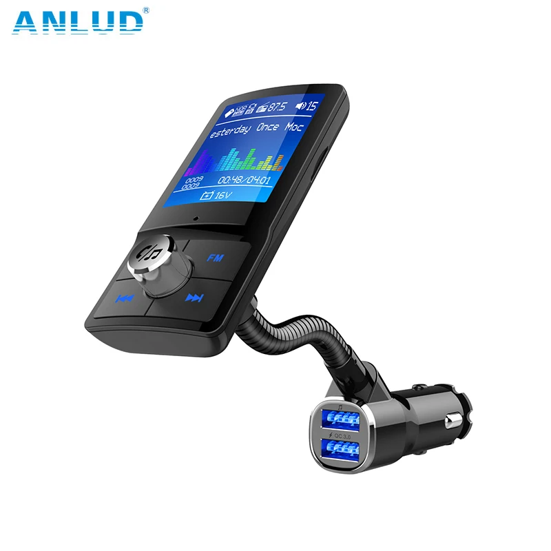 ANLUD Цвет ЖК дисплей Экран FM передатчик Bluetooth Car Kit Quick Charge 3 0 Dual USB MP3 плеер Aux