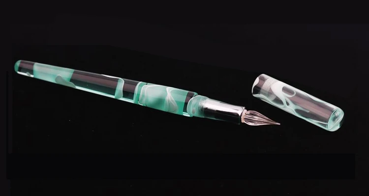 Красивая дизайнерская многофункциональная стеклянная перьевая ручка с 5 различными Перьевая ручка Перо Сменные ручки для рисования для подарка - Цвет: Green less pattern