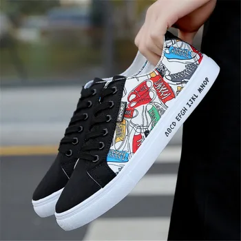 

Men's Vulcanize Shoes Lace-up Fashion printed men canvas shoes Spring Autumn Flat Casual Shoes Male Sneakers 2019 Male Footwear