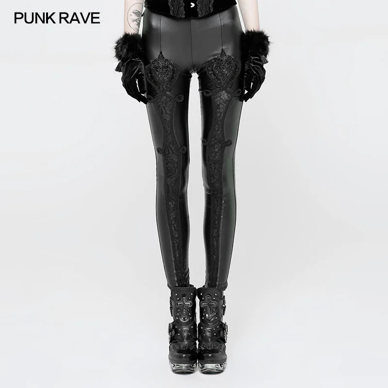 Steampunk rojo De Sexy En Encaje Club Fas Mujeres Relieve Rave Gótico Pantalones Negro Malla Leggings Vintage Cuero Fiesta Punk U1AEgqW