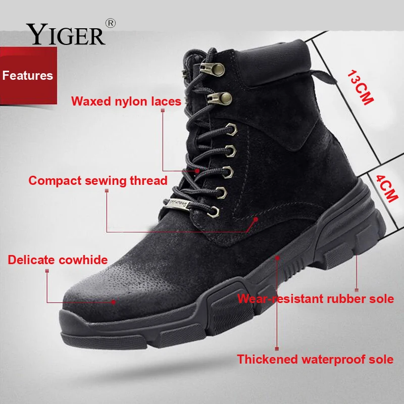  YIGER New Men Martins Boots Split Leather Large Size Men Military boots Winter Warm Lace-up Male Ca