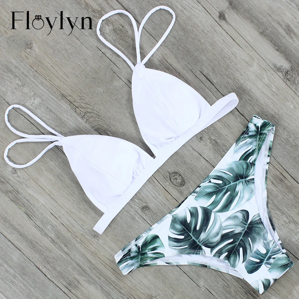 Купальник бикини Летний с принтом листьев и чашками пуш ап|bottom up|bottom swimsuitbottom set |
