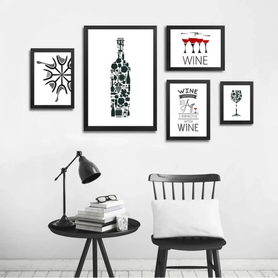 

Abstract Wine Quotes Canvas Paintings Black and White Nordic Poster Print Wall Art Pop Pictures Kitchen Bar Home Decor Unframed