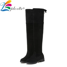 

New 2018 Autumn Winter Fur Women Thigh High Boots Flock Black Over The Knee Shoes Woman Comfortable High Heels Ladies Shoes