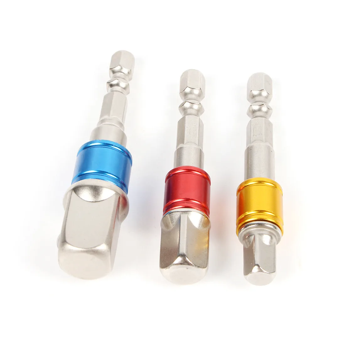 3pcs Drill Socket Adapter for Impact Driver with Hex Shank to Square Socket Drill Bits Bar Extension Set 1/4" 3/8" 1/2 Bit Set