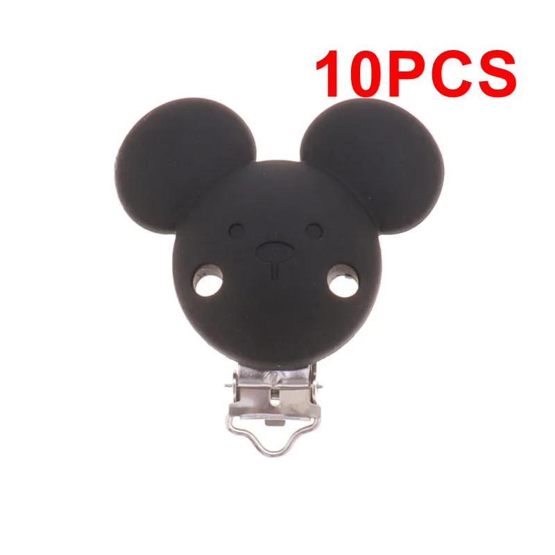 Mouse Black 10 10 шт. круглые силиконовые клипсы для соски BPA бесплатно соска для младенцев застежки Прорезыватель зубов ожерелье держатель соски DIY украшение в виде мыши - Цвет: Mouse Black 10