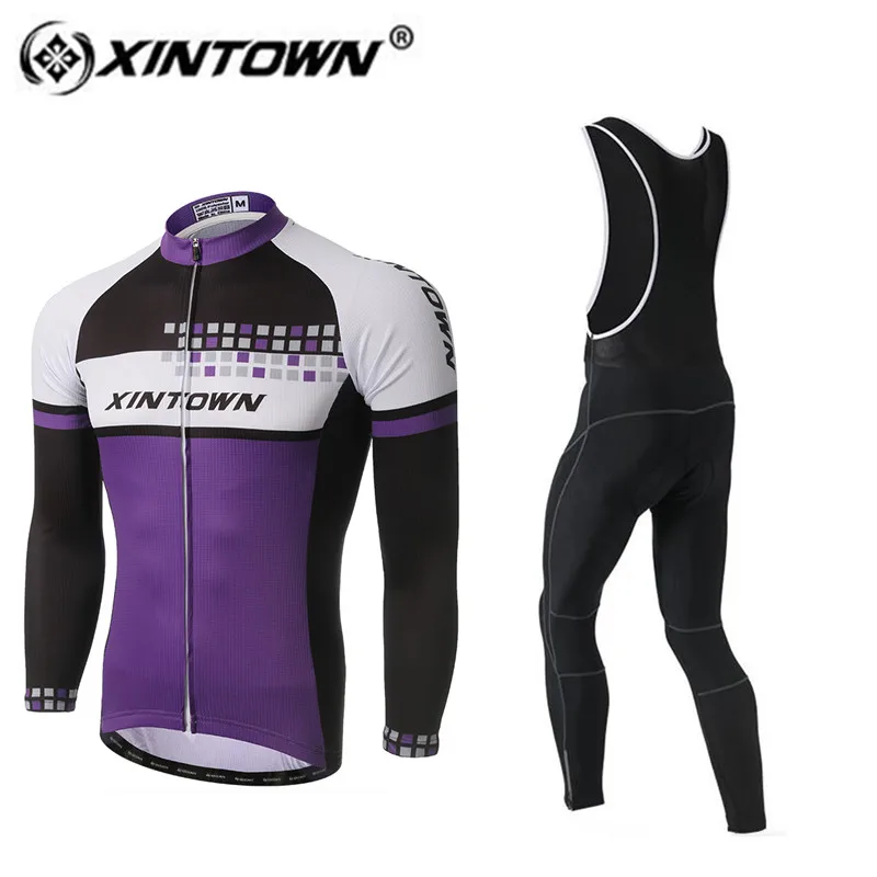 

XINTOWN Long Sleeve Bib Cycling Jersey Set men 2018 Pro Team Spring winter Cycliste Homme Maillot purple Sports Clothing