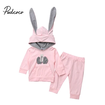 

Cute Baby Girls 2pcs Outfits Set Rabbit Ears Hoodie with Pocket Long Pants Long Sleeve Clothes