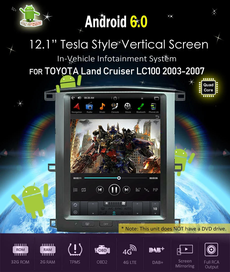 Top Android Tesla Car DVD for Toyota Land Cruier L100 2003 - 2007 car audio radio multimedia system gps navigation car dvd IPS AUX 0