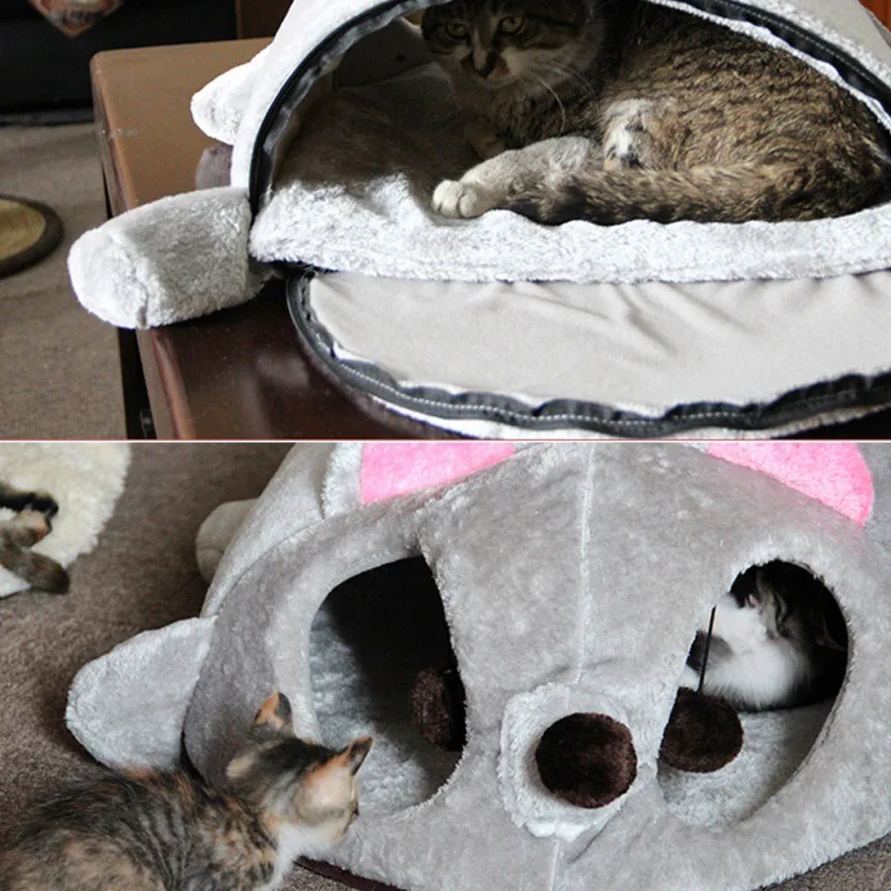  Cat Beds Grey Mouse Shape Bed Small Cats Dogs Cave Bed Removable Cushion Waterproof Bottom Cats Hou