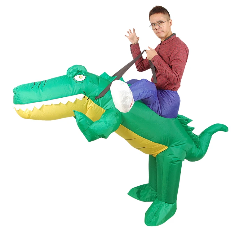 Adult Inflatable Green Crocodile Costume  Alligator Carry Me Mens Rider Blow Up 
