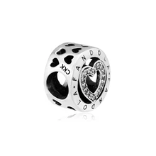 Подходит для шармы браслеты Openork Любовь Сердце Бусины с прозрачным кубическим цирконием 925 пробы серебряные ювелирные изделия